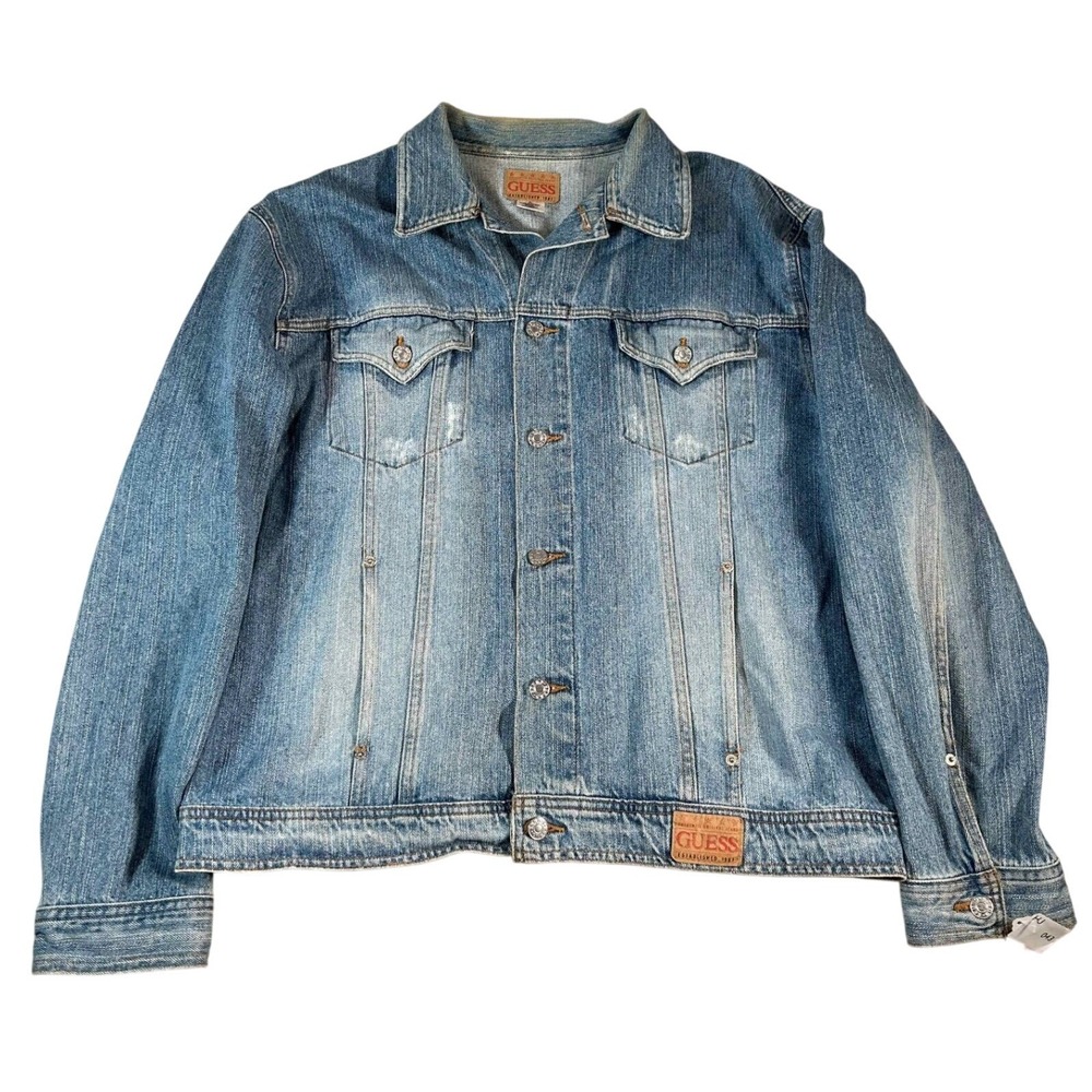 Guess Vintage Mens Blue Denim Trucker Jacket Medium Wash Cotton XL